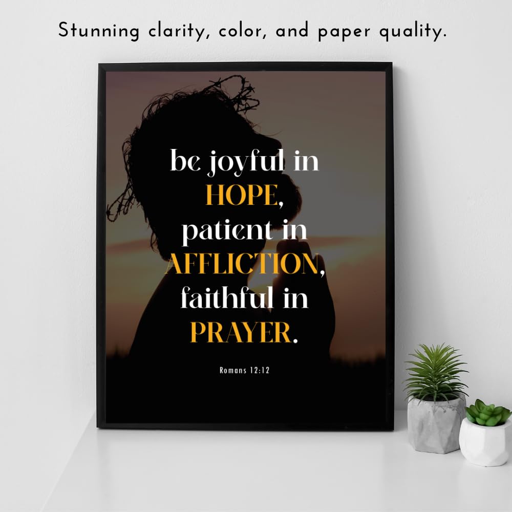 Romans 12:12 Bible Verse Wall Art Christian Scripture Poster Print Inspirational Faith Quote Modern Home Decor Gift for Christians