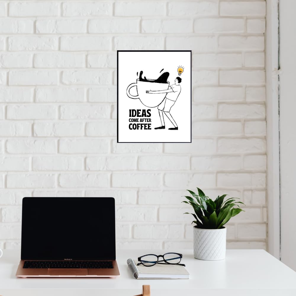 Blessed Posters – "Ideas Come After Coffee" Bar Sign – Kitchen Wall Art and Counter Décor for Home Café Station, Gifts for Coffee Lovers