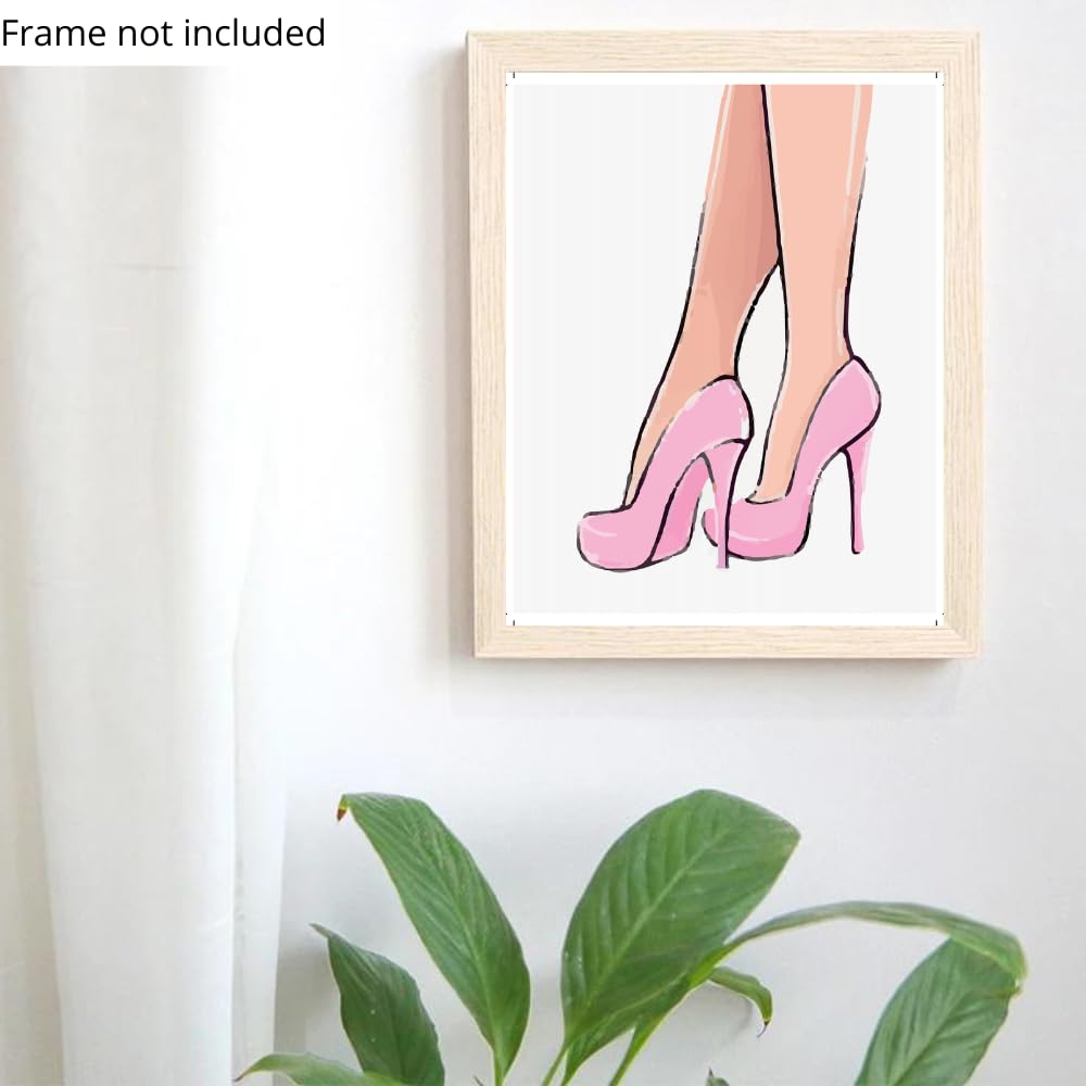 Women Pink High Heels Wall Art Poster Fashion Painting Glam Impressionist Decor Girls Room