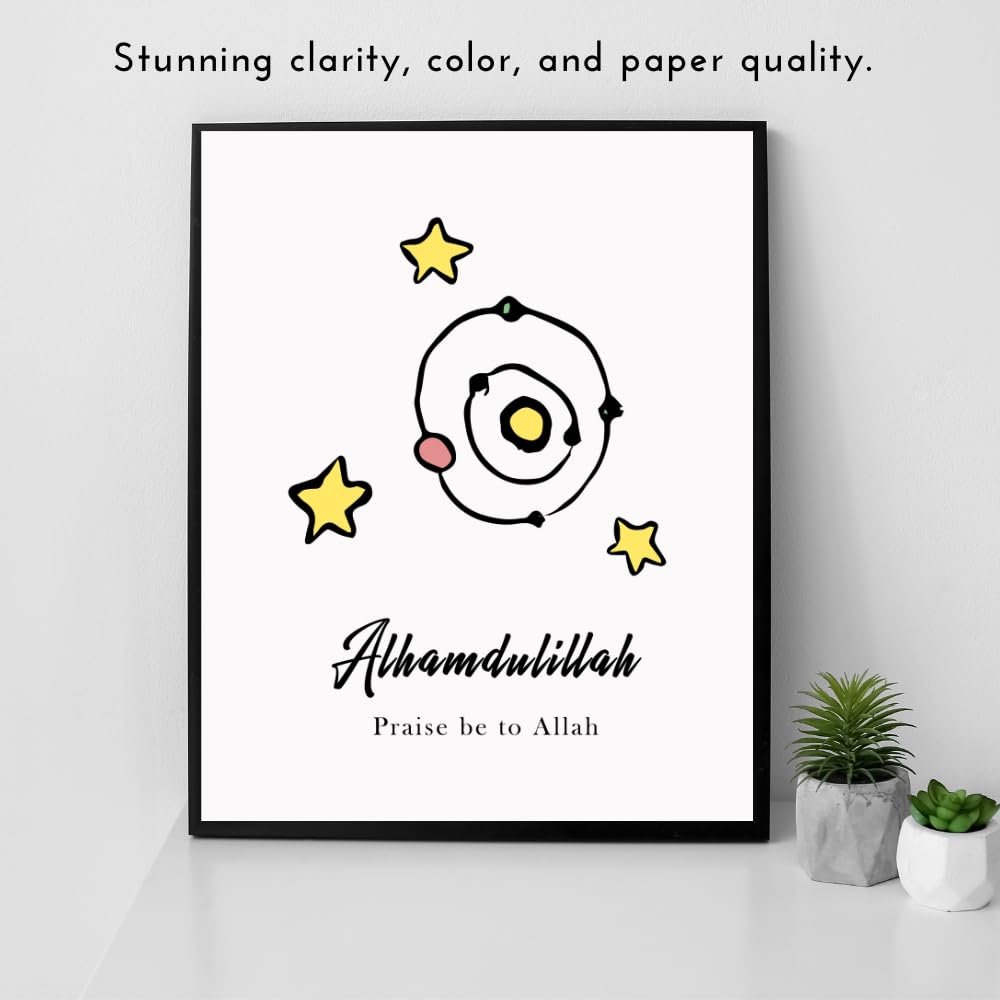 Alhamdulillah Wall Art Poster Islamic Quote Print Blessed Design Muslim Nursery Kids Room Decor Gift for Parents