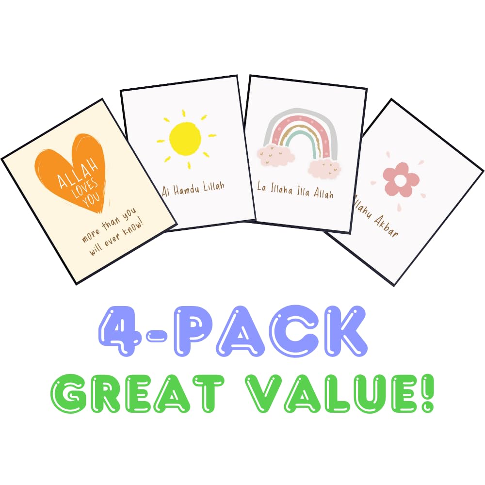 Islamic Wall Art 4-Pack Kids Room Nursery Decor Muslim Gifts for Boys Girls Baby Room Decoration New Parents