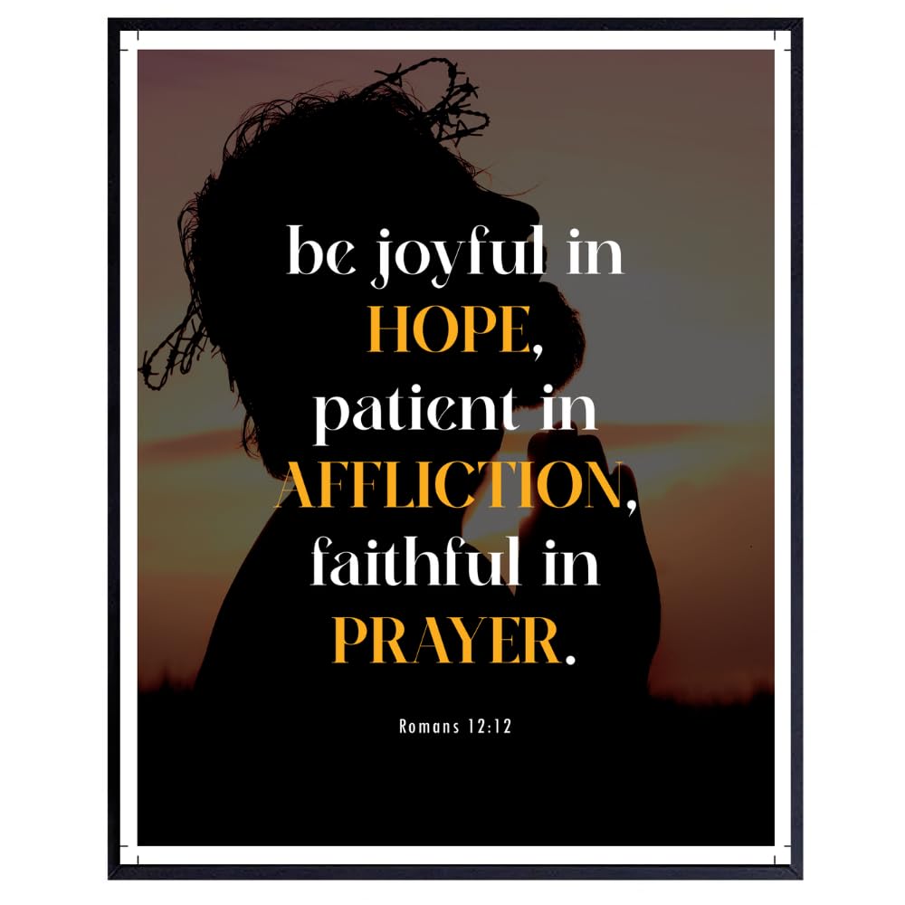 Romans 12:12 Bible Verse Wall Art Christian Scripture Poster Print Inspirational Faith Quote Modern Home Decor Gift for Christians
