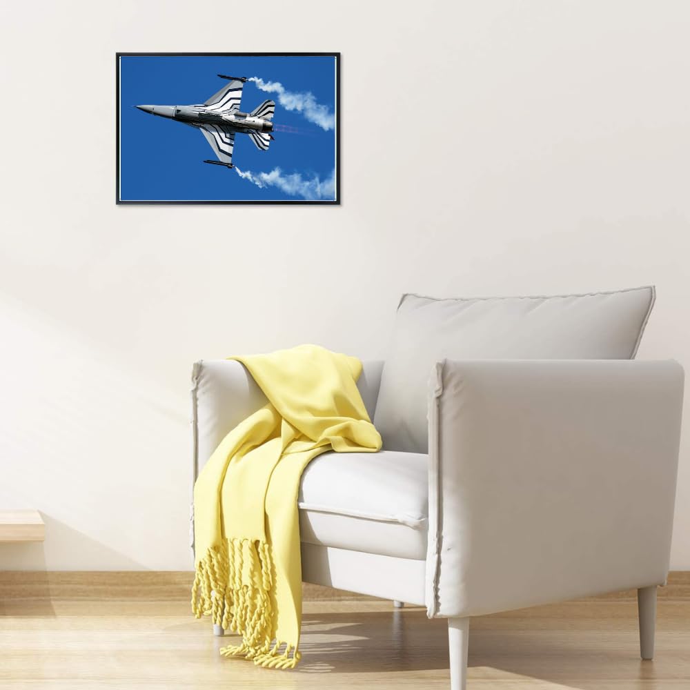 F-16 Fighting Falcon Poster Military Jet Wall Art Airplane Canvas Print Aviation Artwork for Boys Room Office Decor