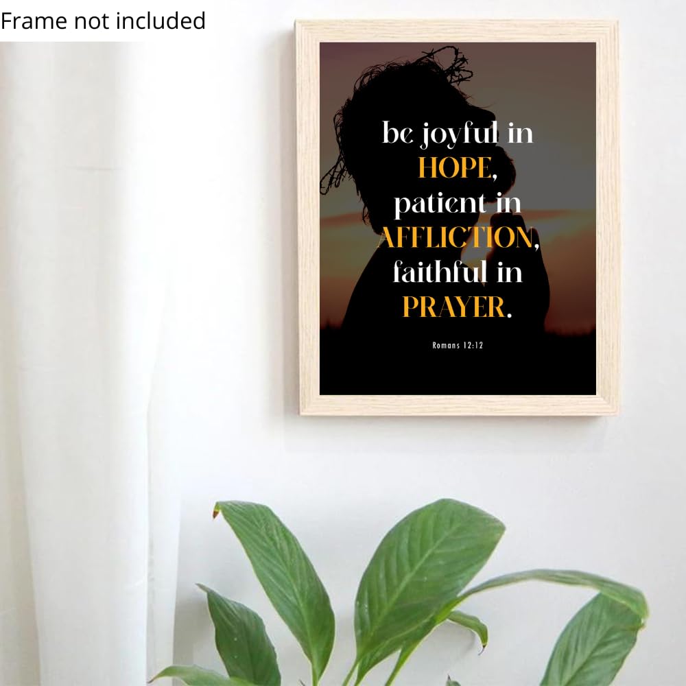 Romans 12:12 Bible Verse Wall Art Christian Scripture Poster Print Inspirational Faith Quote Modern Home Decor Gift for Christians