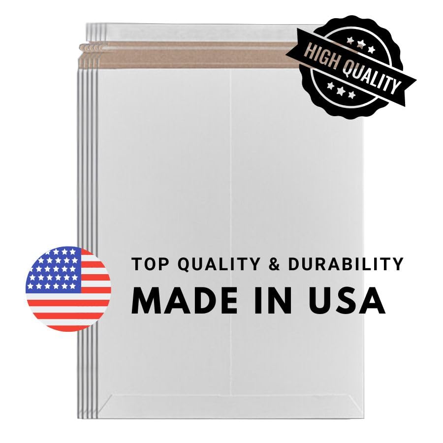 White Rigid Mailers – Stay Flat Envelopes for Posters, Artwork, Calendars, Scrapbooks – 5-Pack Protective Shipping Packaging