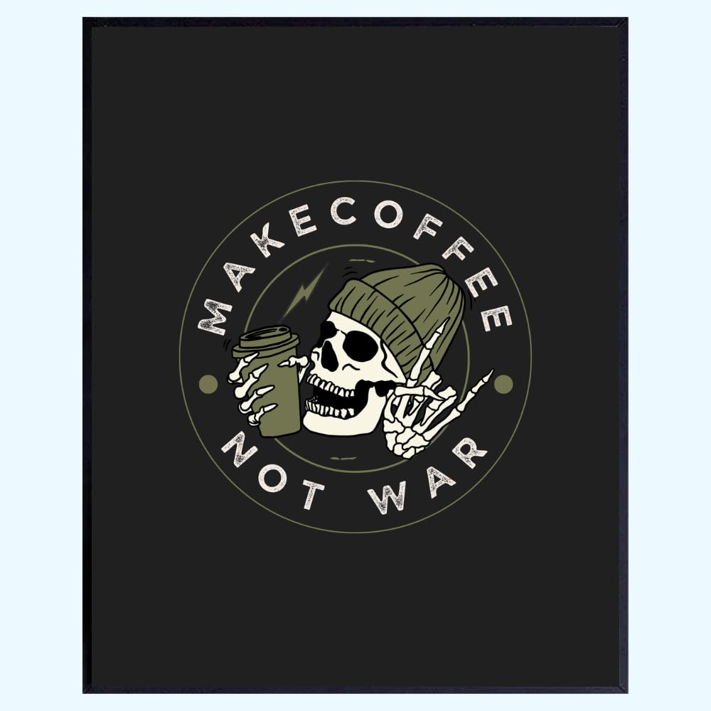 Wall Sign - "Make Coffee Not War" Brown Bar Décor - Kitchen Wall Art and Counter Decoration for Home Café Station