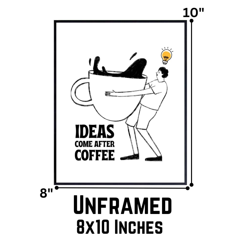 Blessed Posters – "Ideas Come After Coffee" Bar Sign – Kitchen Wall Art and Counter Décor for Home Café Station, Gifts for Coffee Lovers