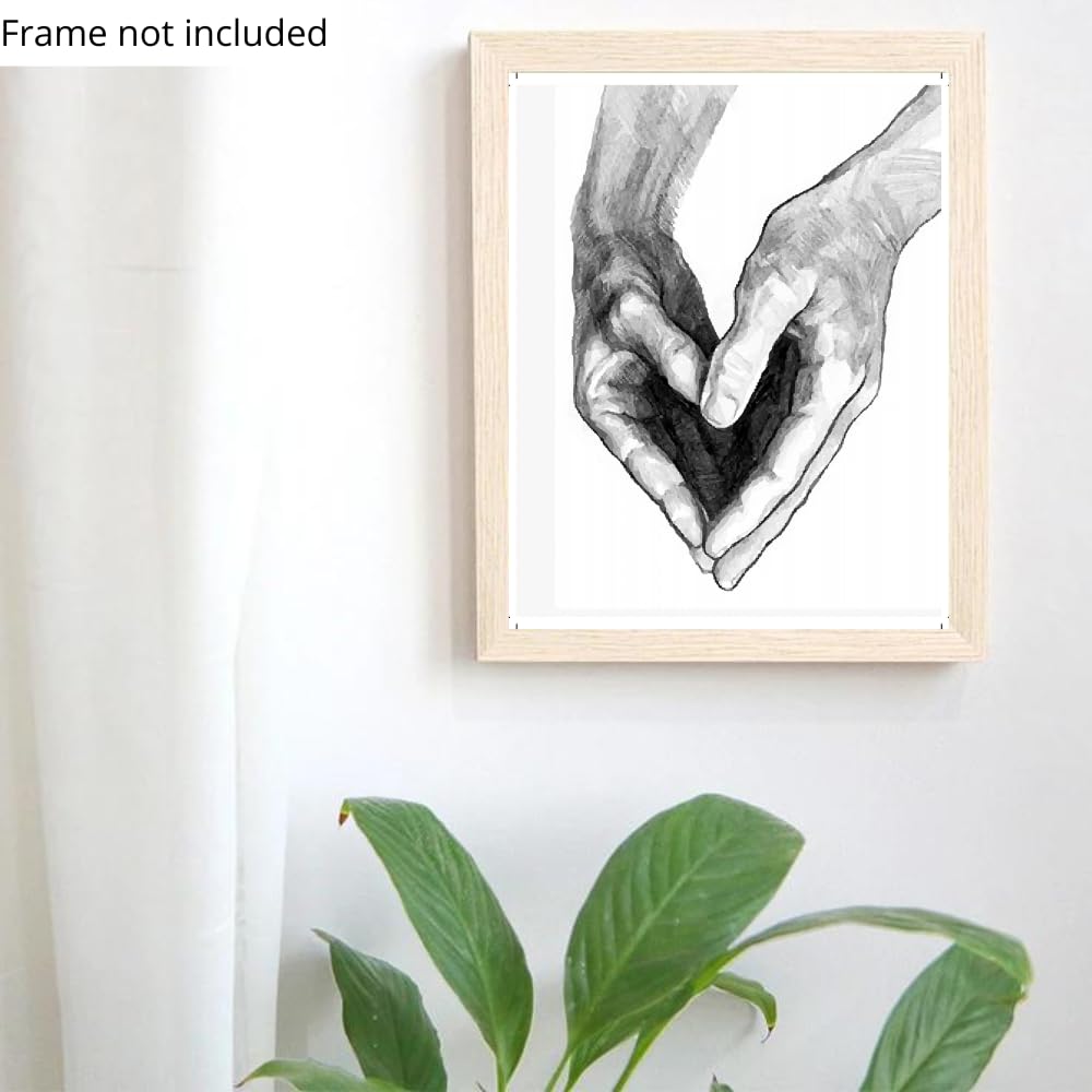 Heart Hands Love Wall Art Inspirational Friendship Poster Charcoal Drawing Print Gift for Girls Room Bedroom Living Room Moms