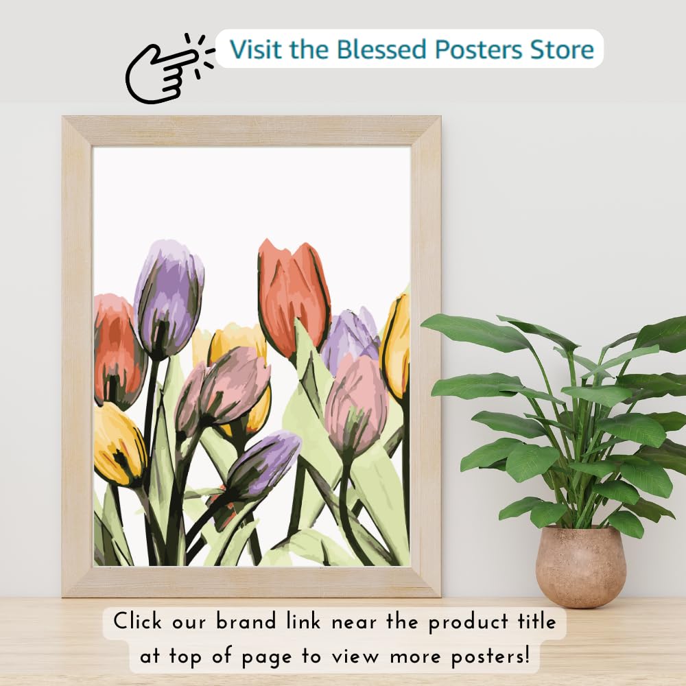 Blessed Posters Flower Painting Wall Art Print Colorful Floral Picture Tulips Watercolor Impressionist Room Decor