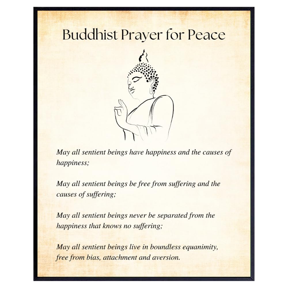 Buddhist Prayer for Peace Wall Art – Buddha Decor Inspirational Quote Print – Spiritual Positive Affirmations Poster – Motivational Buddhist Wall Print for Home or Meditation Room