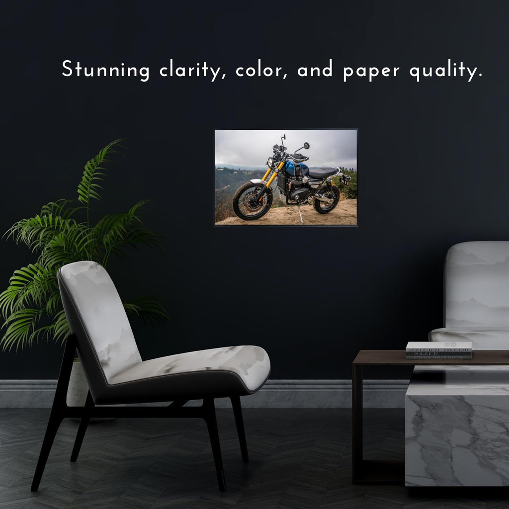 Triumph Scrambler 1200 XE Motorcycle Wall Art Poster – Modern Motorbike Decor for Garage, Office, or Living Room