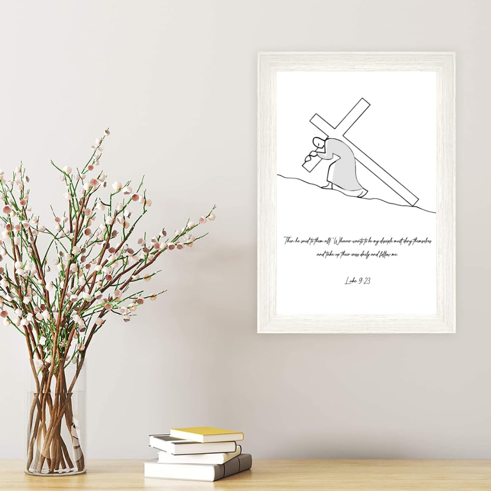 Luke 9:23 Bible Verse Wall Art Poster – Christian Scripture Print – Religious Home Decor for Living Room Bedroom Office Church – Inspirational Christian Gift Decoration
