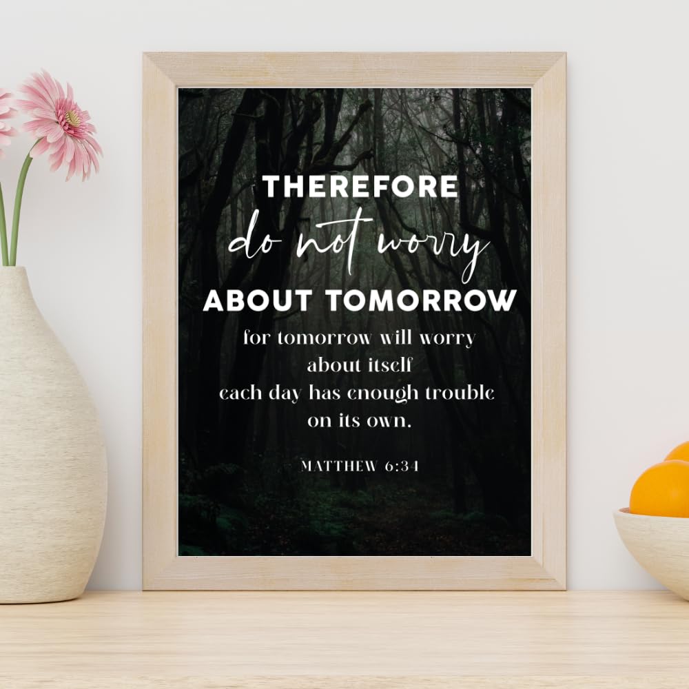 Bible Verse Wall Art Matthew 6:31 Poster – Inspirational Scripture Print – Christian Home Decor – Religious Gift for Prayer Room and Living Room