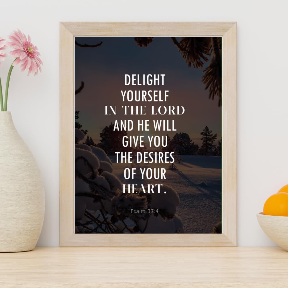 Psalm 37:4 Bible Verse Wall Art Christian Scripture Poster Print Inspirational Faith Quote Modern Home Decor Gift for Christians