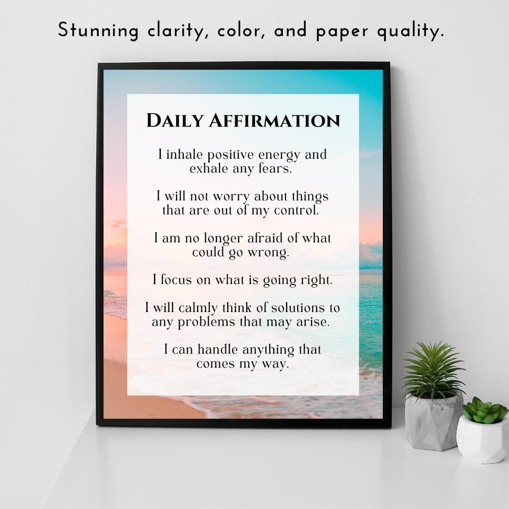 Blessed Wall Art Print - Daily Affirmation Poster - Inspirational Quote Decor for Bedroom Living Room Office - Positive Gifts for Women Girls