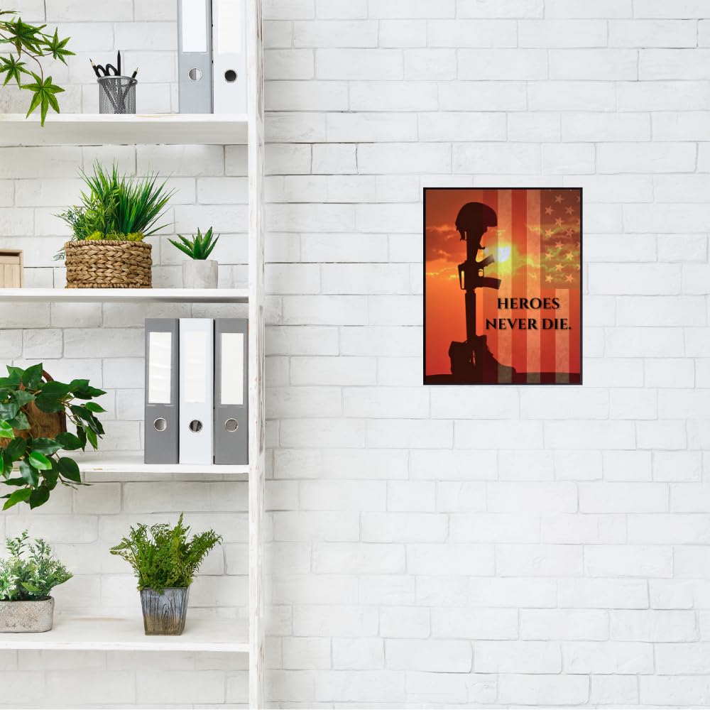 Blessed Posters Heroes Never Die Poster Patriotic American Military Wall Art Inspirational Home Room Decor Gift for Veterans