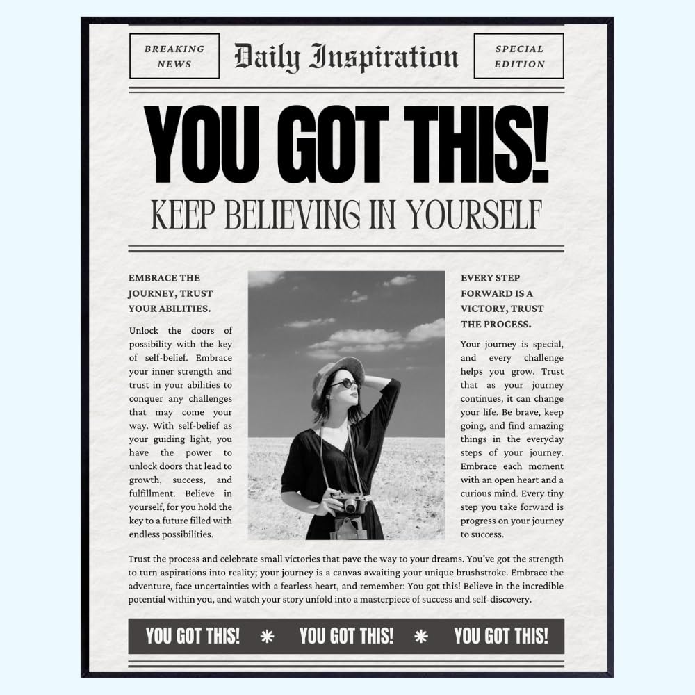 Breaking News You Got This Wall Art Print - Positive Affirmation Poster - Motivational Quote Decor for Bedroom Living Room Office - Inspirational Gifts for Women