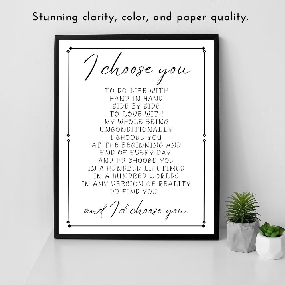 I Choose You Wall Art Print - Positive Affirmation Poster - Romantic Quote Decor for Bedroom Living Room Office - Inspirational Gifts for Wife Husband
