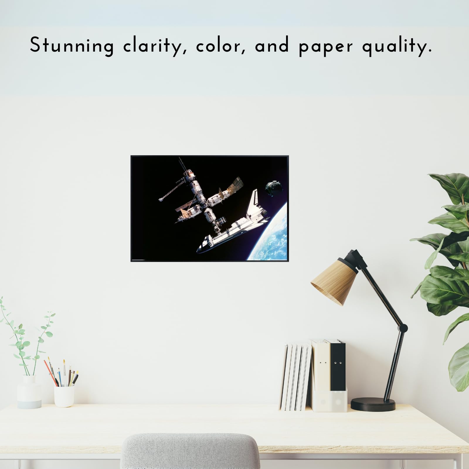Blessed Posters Atlantis Docked to Mir Wall Art – Space Photography Print of Galaxy and Shuttle – Astronomy Decor for Home Office Bedroom Living Room
