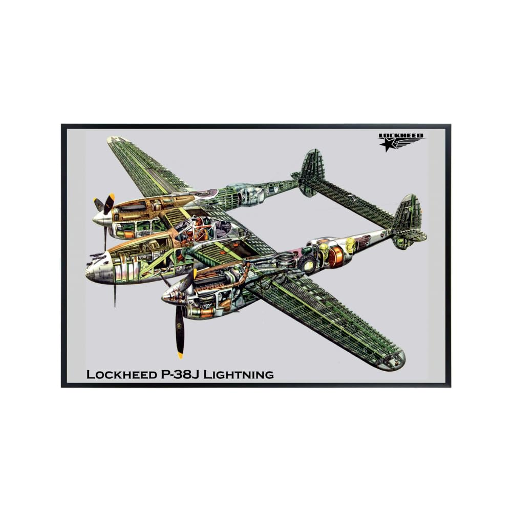 World War II Lockheed P-38 Lightning Poster Aviation Wall Art Airplane Diagram Print Military Aircraft Decor
