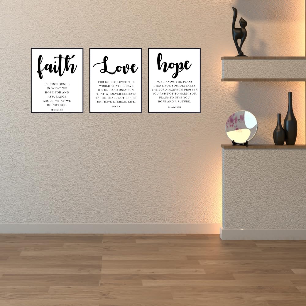 Blessed Posters Christian Gifts for Women, Christian Wall Art, Bible Verses Wall Decor - Religious Scripture Decoration, 3-Pack (John 3:16, Jeremiah 29:11, Hebrews 11:1)