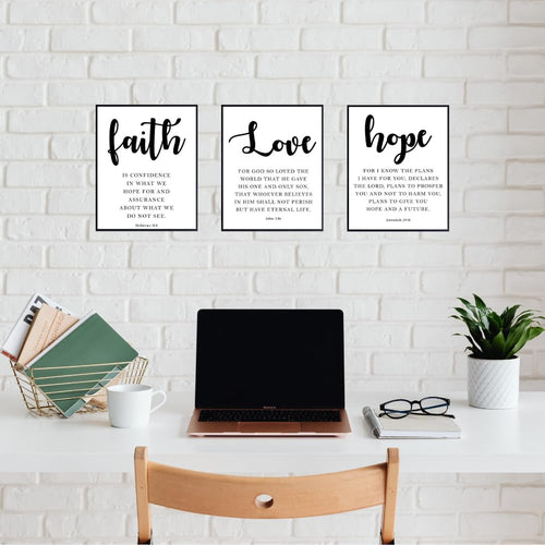 Blessed Posters Christian Gifts for Women, Christian Wall Art, Bible Verses Wall Decor - Religious Scripture Decoration, 3-Pack (John 3:16, Jeremiah 29:11, Hebrews 11:1)