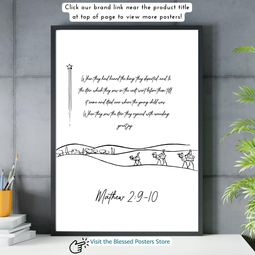 Blessed Posters Christian Wall Art – Matthew 2:9-10 Scripture Print – Inspirational Bible Verse Decor Jesus Gift