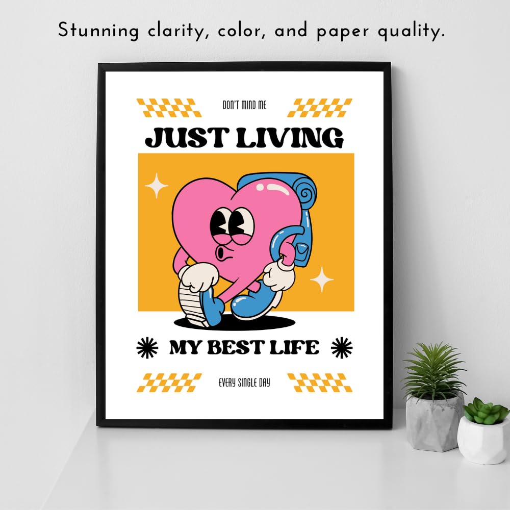 Living My Best Life Positive Affirmation Wall Art Motivational Poster Room Decor for Girls Women Bedroom Home