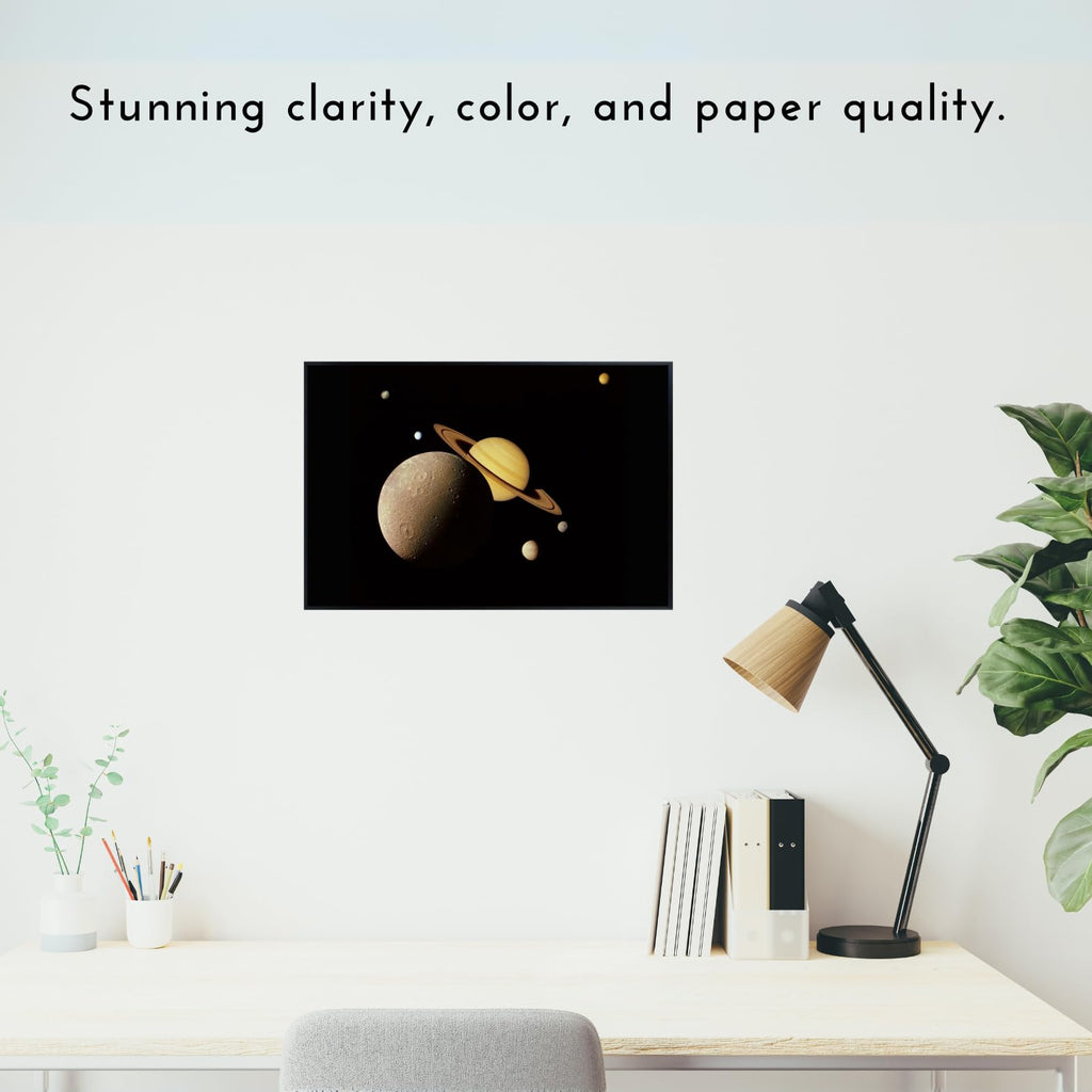 Blessed Posters Saturn System Montage Poster – Night Sky Wall Art Print for Home, Bedroom, Living Room, Office – Space and Astronomy Photography Artwork