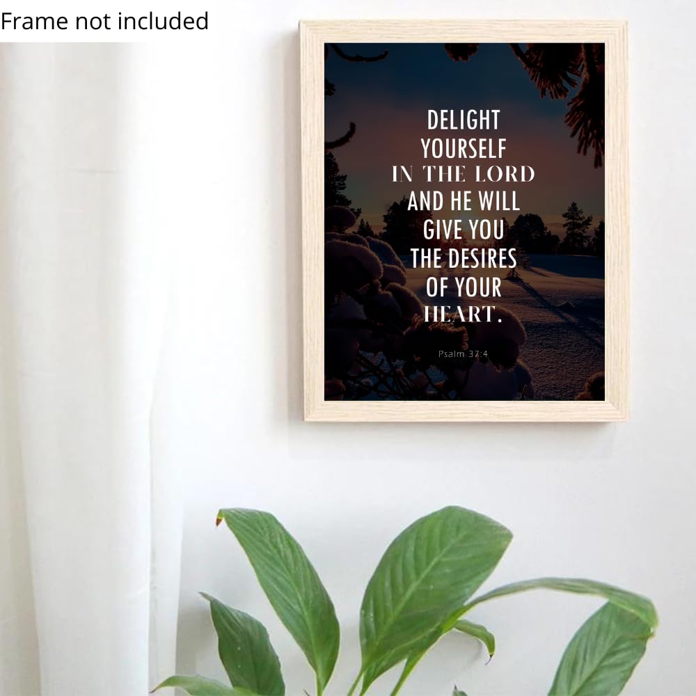 Psalm 37:4 Bible Verse Wall Art Christian Scripture Poster Print Inspirational Faith Quote Modern Home Decor Gift for Christians