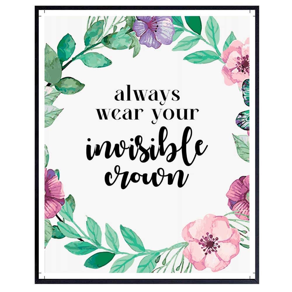 Always Wear Your Invisible Crown Poster Affirmation Wall Art Inspirational Quote Home Decor Decoration Girls Room Gift