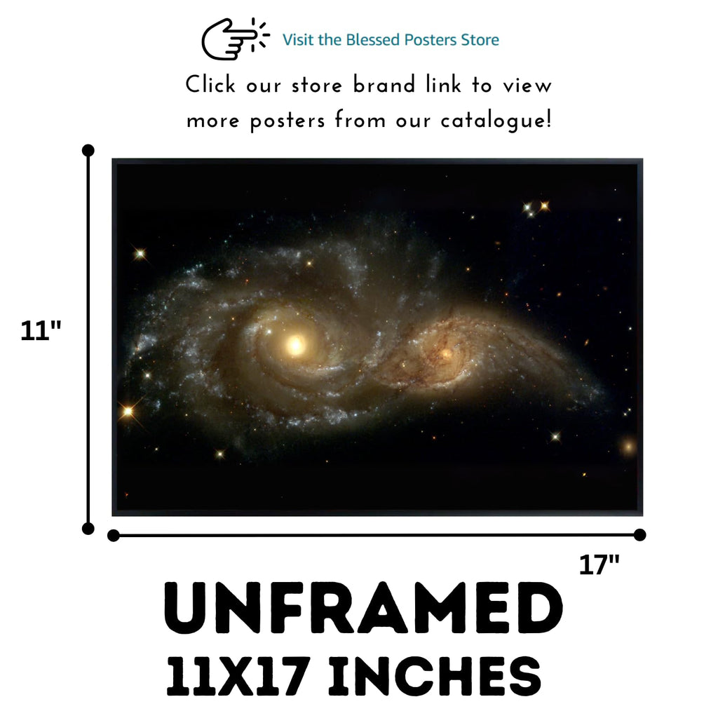 Blessed Posters NGC 2207 and IC 2163 Galaxy Collision Poster – Space Astronomy Wall Art Print for Home Office Bedroom Decor – Astrophotography Galaxy Artwork