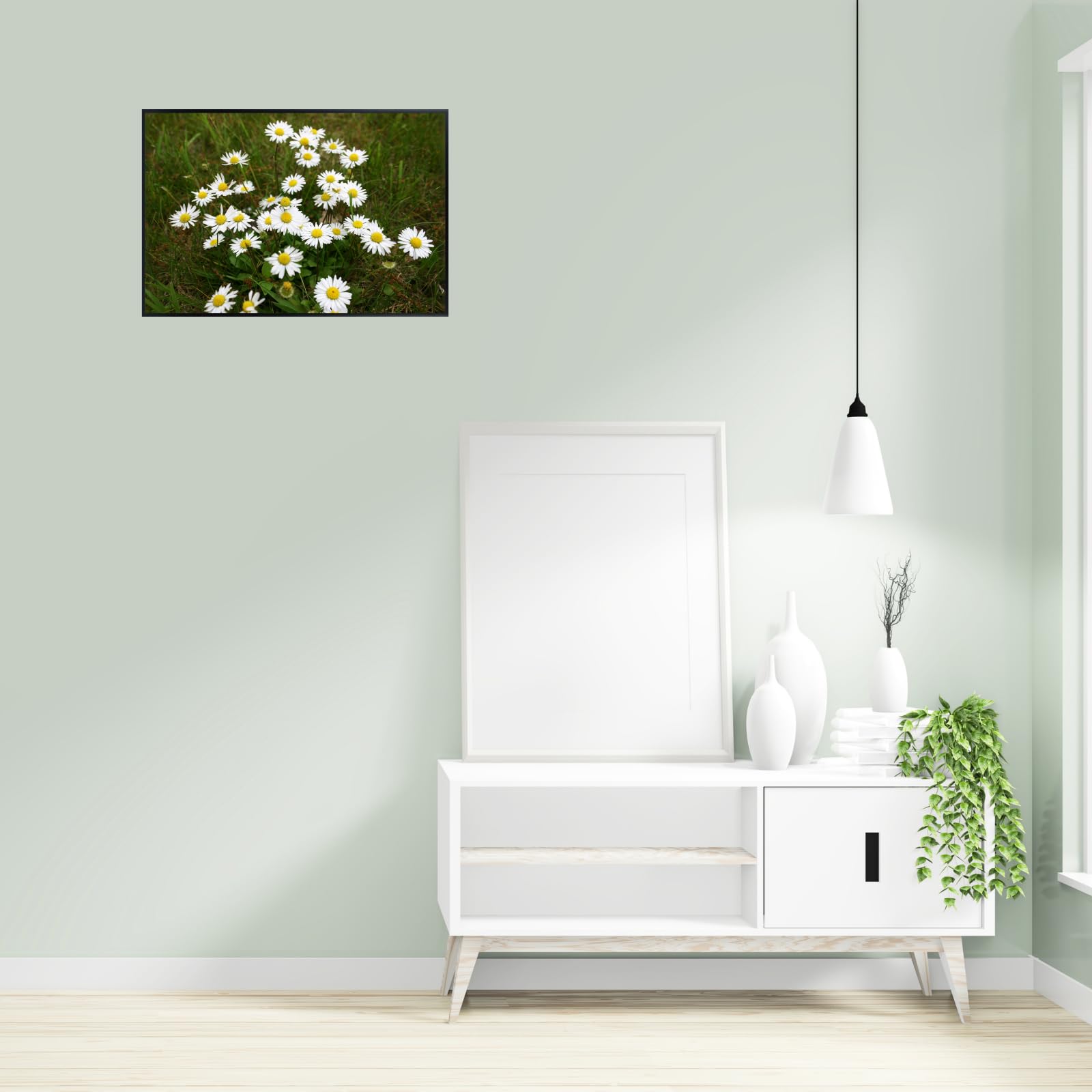 White Daisy Flower Wall Art Poster – Minimalist Floral Print for Bedroom, Living Room, or Office – Modern Botanical Home Decor, Nature-Inspired Aesthetic Artwork