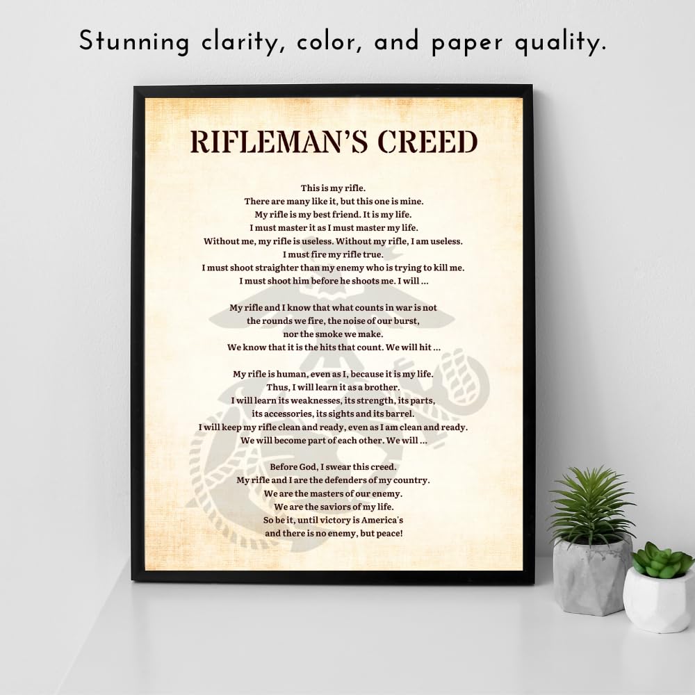 Blessed Posters Rifleman's Creed Marine Corps Patriotic American Wall Art Military Home Decor Inspirational Room Decor Gift for Veterans