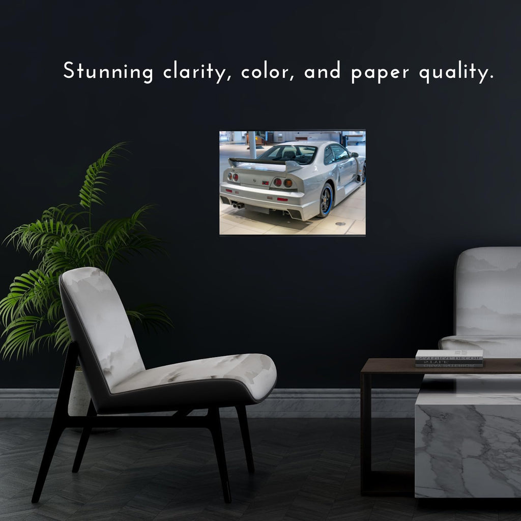 Blessed Posters Nissan R34 GT-R Poster – Japanese Street Racer Wall Art for Garage, Bedroom, Office, or Man Cave – JDM Car Artwork Home Decor