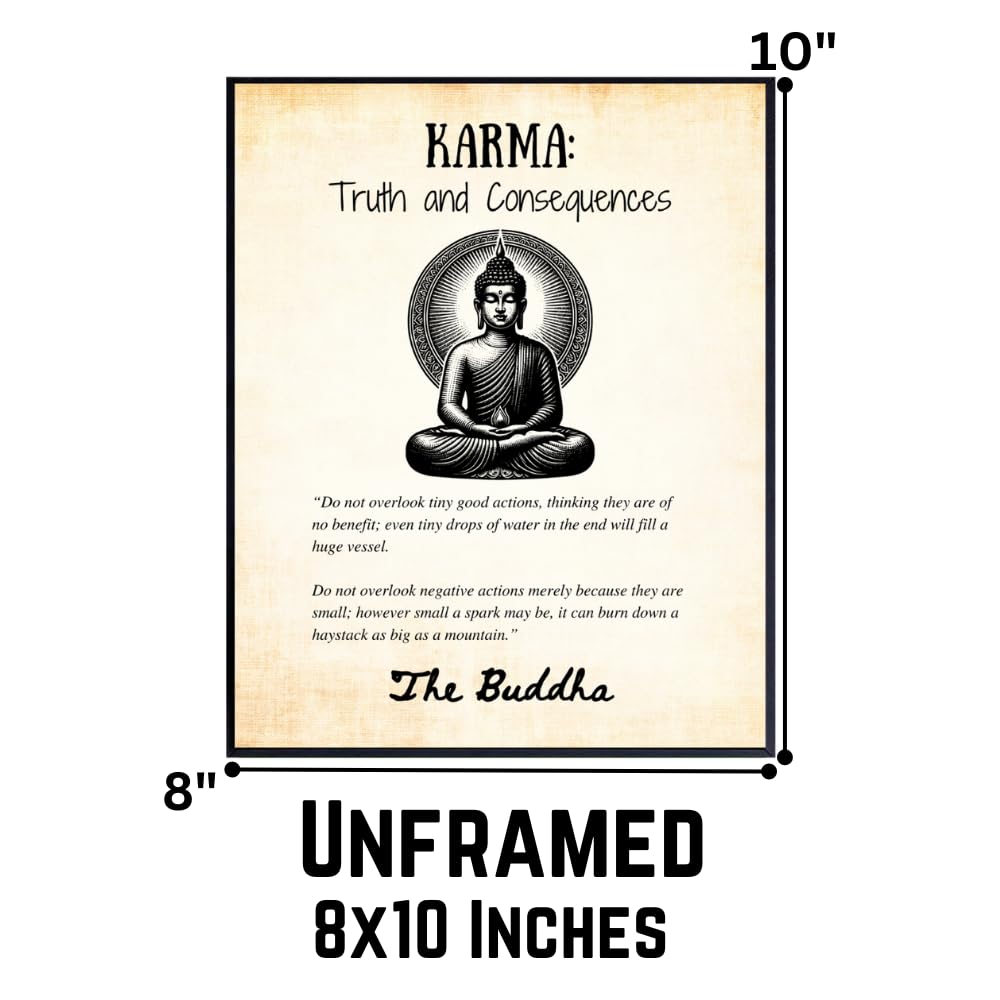 Karma Truth and Consequences Wall Art – Buddhist Inspirational Quote Print – Buddha Decor Spiritual Positive Affirmations Poster – Motivational Wall Print for Home or Meditation Room