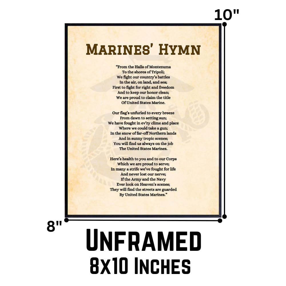 Blessed Posters Marines' Hymn Marine Corps Military Home Decor Patriotic American Wall Art USMC Decoration Gift for Veterans
