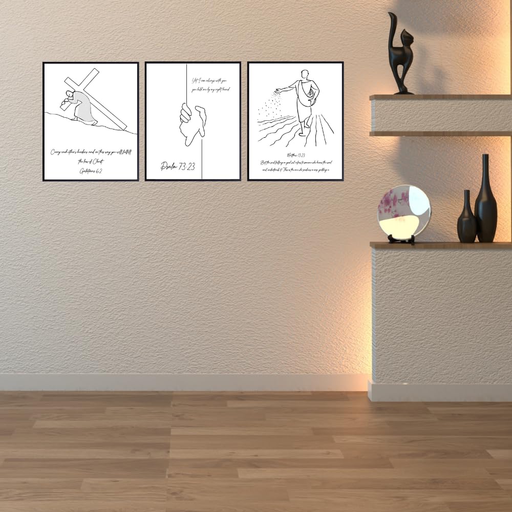 Blessed Posters Christian Wall Art Set of 3 – Bible Verse Prints Galatians 6:2 Psalm 73:23 Matthew 13:23 – Scripture Wall Decor for Home Office Church Religious Gifts