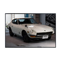 Blessed Posters Datsun 240Z Wall Print – Retro Japanese Coupe Artwork for Home Studio Man Cave – Iconic Collector Auto Decor