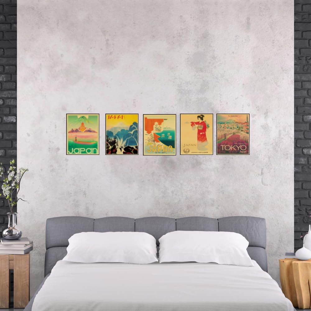 Japanese Wall Art Vintage Travel Poster Set of 5 Japan Prints for Bedroom Living Room Dorm Anime Gifts Home Decor