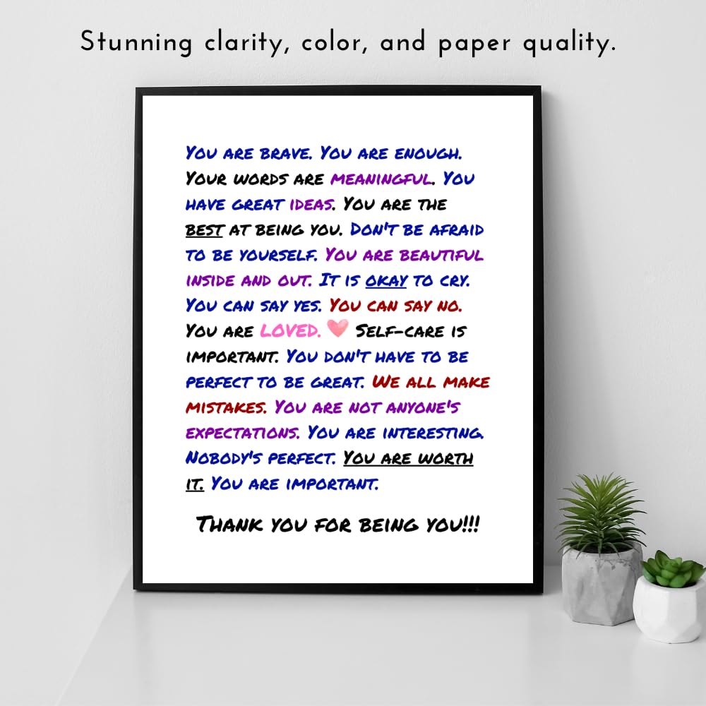 Thank You for Being You Wall Art Print - Positive Affirmation Poster - Inspirational Quote Decor for Bedroom Living Room Office - Motivational Gifts for Women