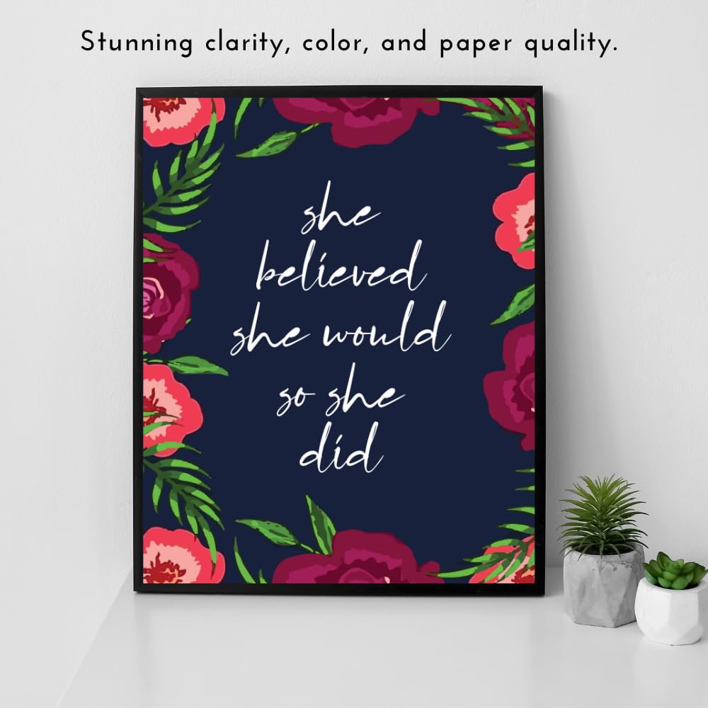 She Believed She Would So She Did Poster Affirmation Wall Art Motivational Quote Visualization Art Home Decor Girls Room Gift