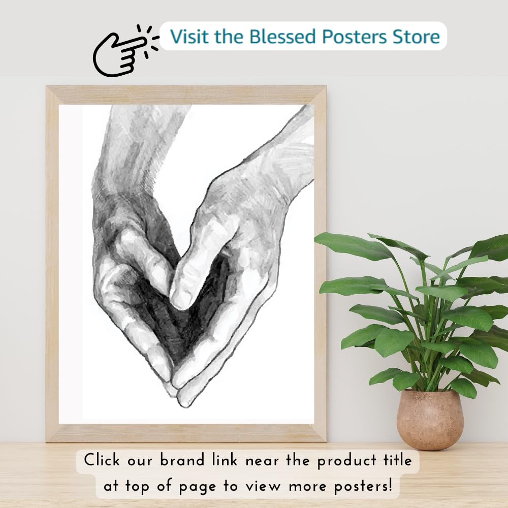 Heart Hands Love Wall Art Inspirational Friendship Poster Charcoal Drawing Print Gift for Girls Room Bedroom Living Room Moms
