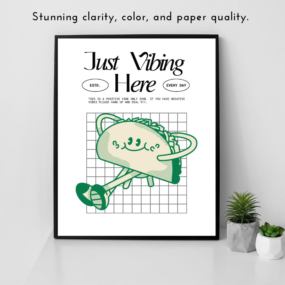 Blessed Poster Just Vibing Here Positive Affirmation Wall Art Motivational Print Room Decor for Girls Women Bedroom Home