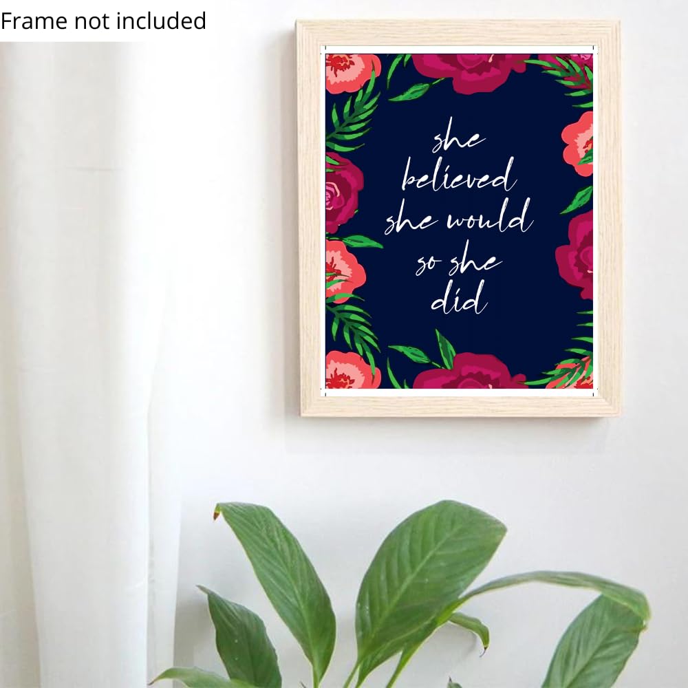 She Believed She Would So She Did Poster Affirmation Wall Art Motivational Quote Visualization Art Home Decor Girls Room Gift