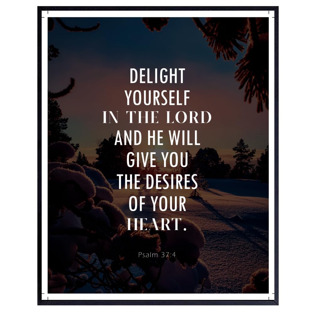 Psalm 37:4 Bible Verse Wall Art Christian Scripture Poster Print Inspirational Faith Quote Modern Home Decor Gift for Christians