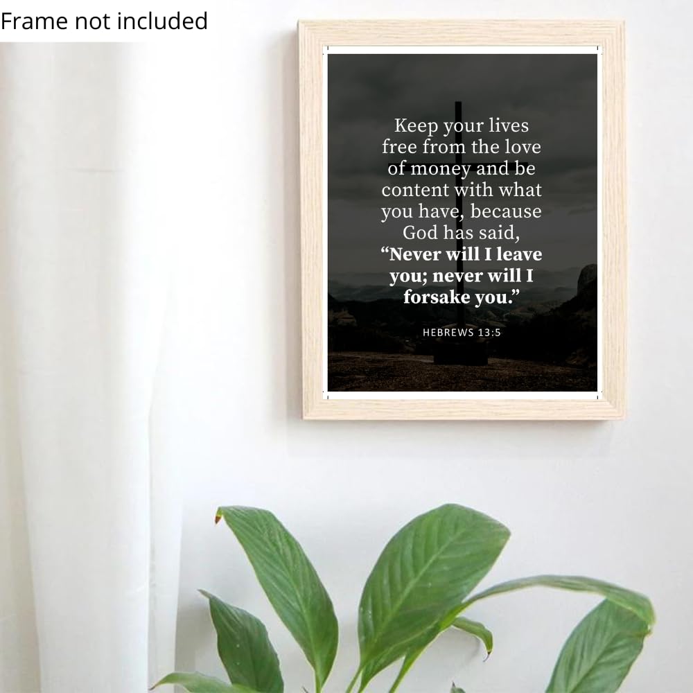 Hebrews 13:5 Bible Verse Wall Art Scripture Poster Print Christian Home Decor Inspirational Faith Gifts