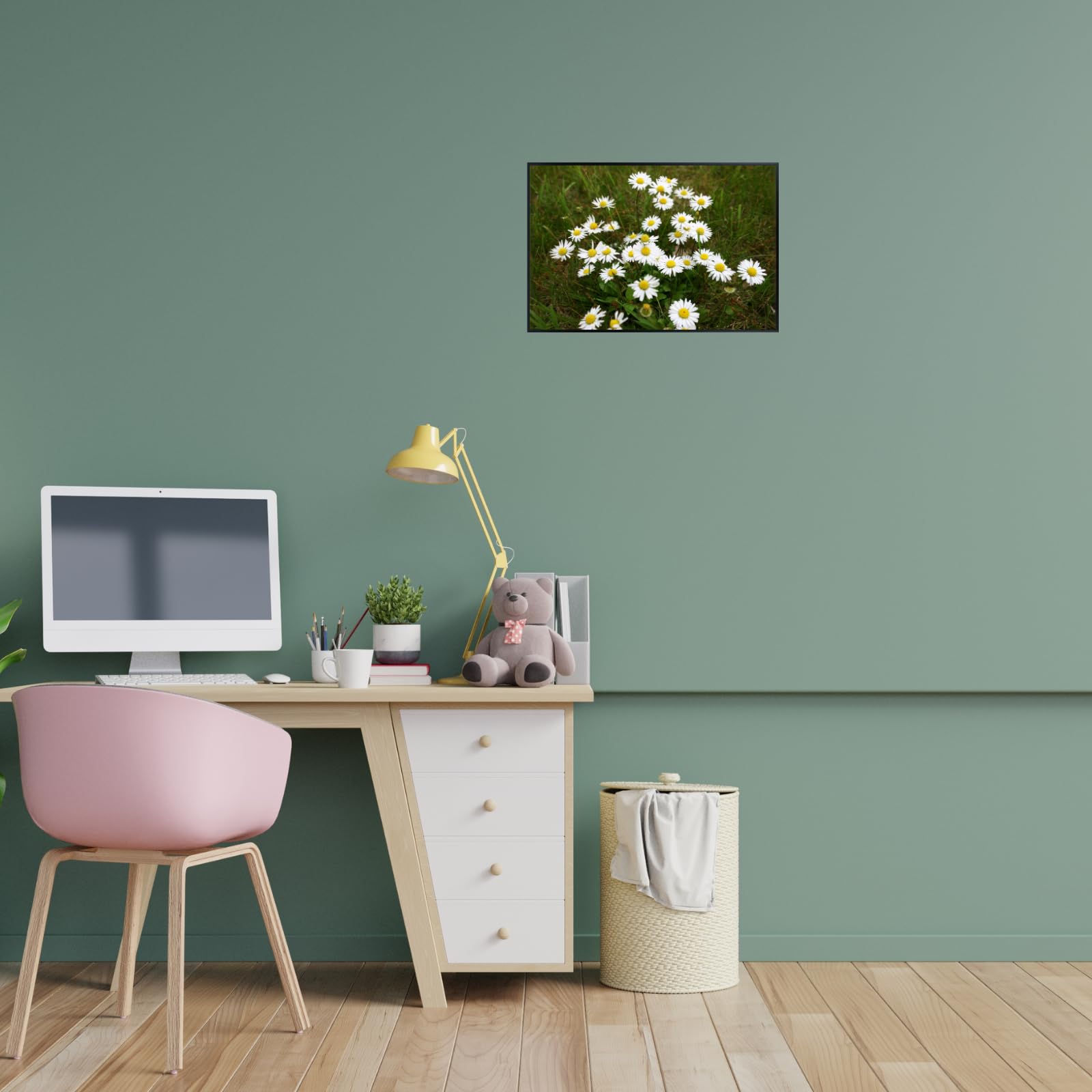 White Daisy Flower Wall Art Poster – Minimalist Floral Print for Bedroom, Living Room, or Office – Modern Botanical Home Decor, Nature-Inspired Aesthetic Artwork