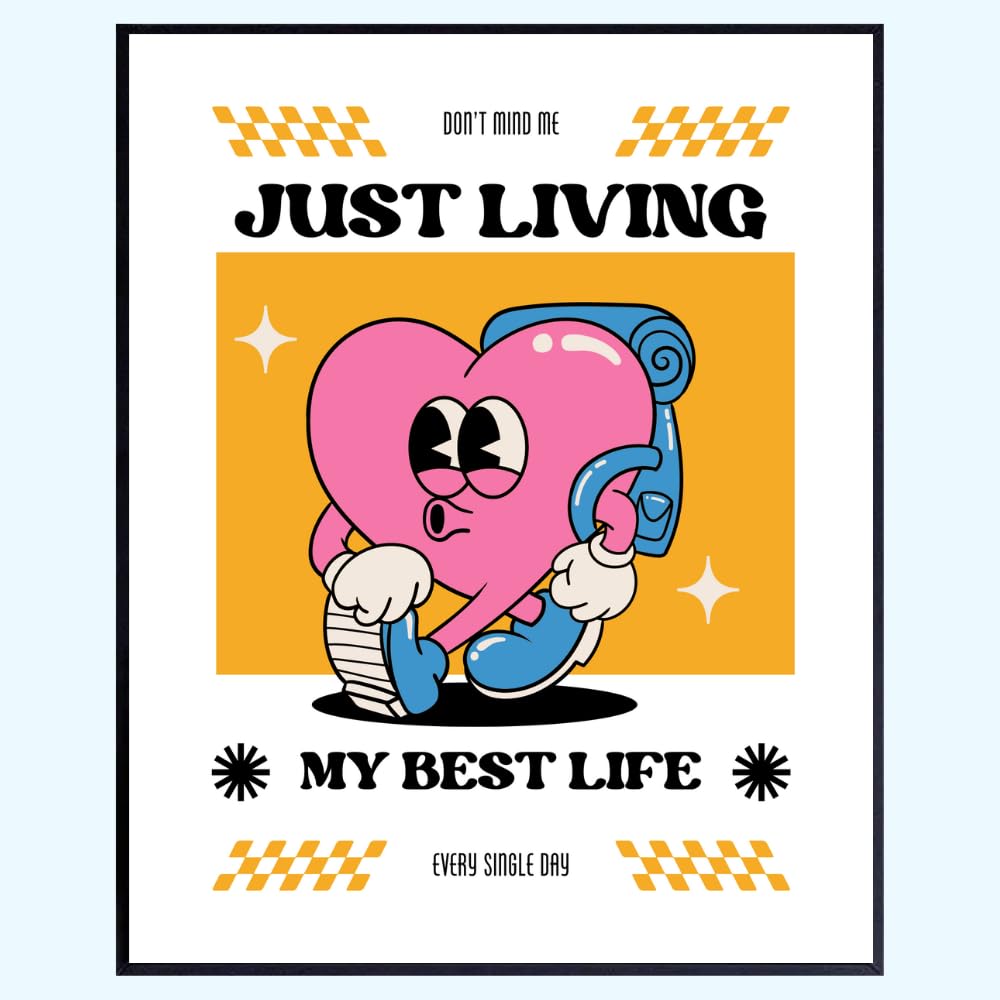 Living My Best Life Positive Affirmation Wall Art Motivational Poster Room Decor for Girls Women Bedroom Home