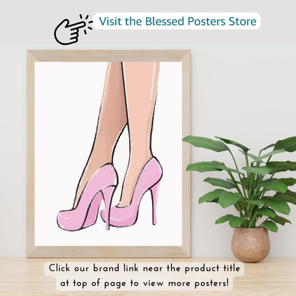Women Pink High Heels Wall Art Poster Fashion Painting Glam Impressionist Decor Girls Room